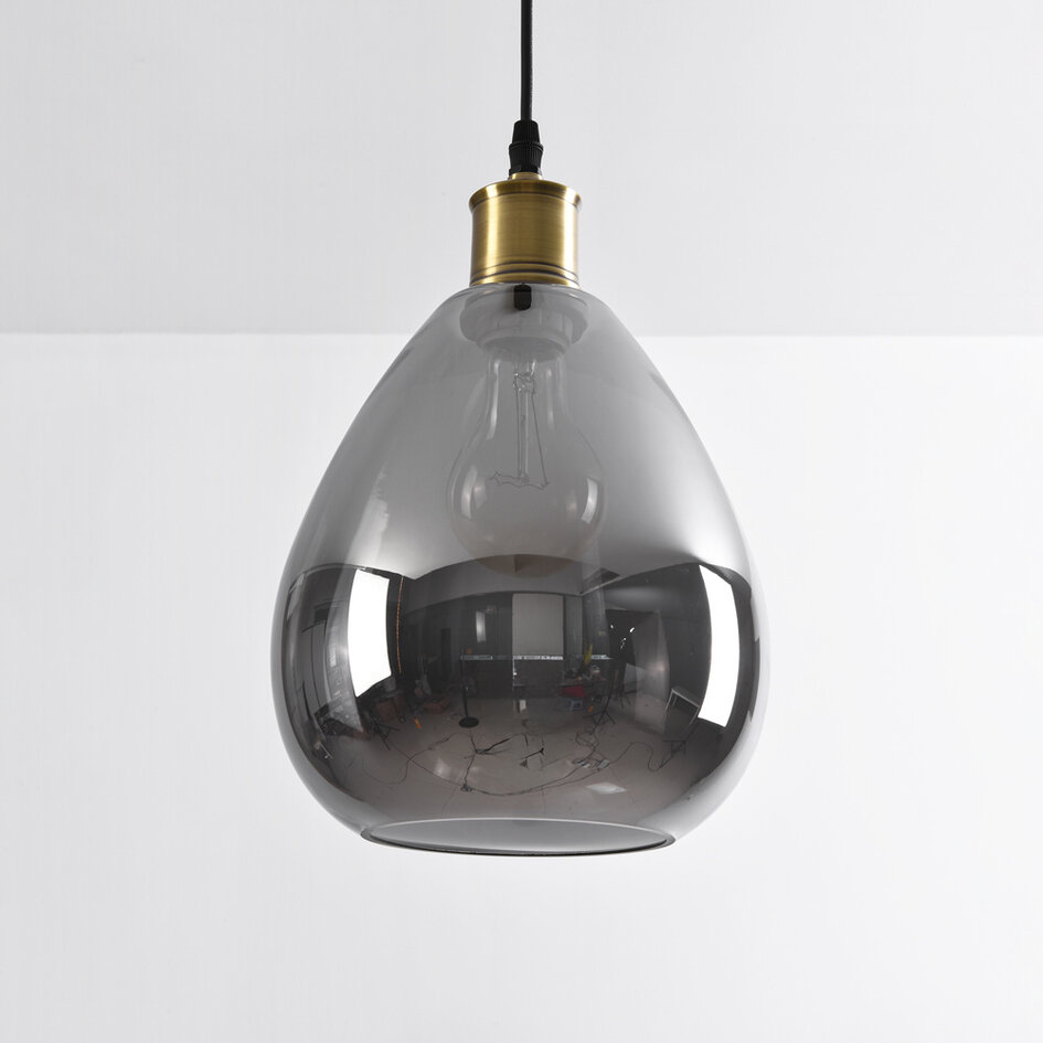 Pendellampa Verona med en lampa - droppformat rökfärgat glas med spegeleffekt