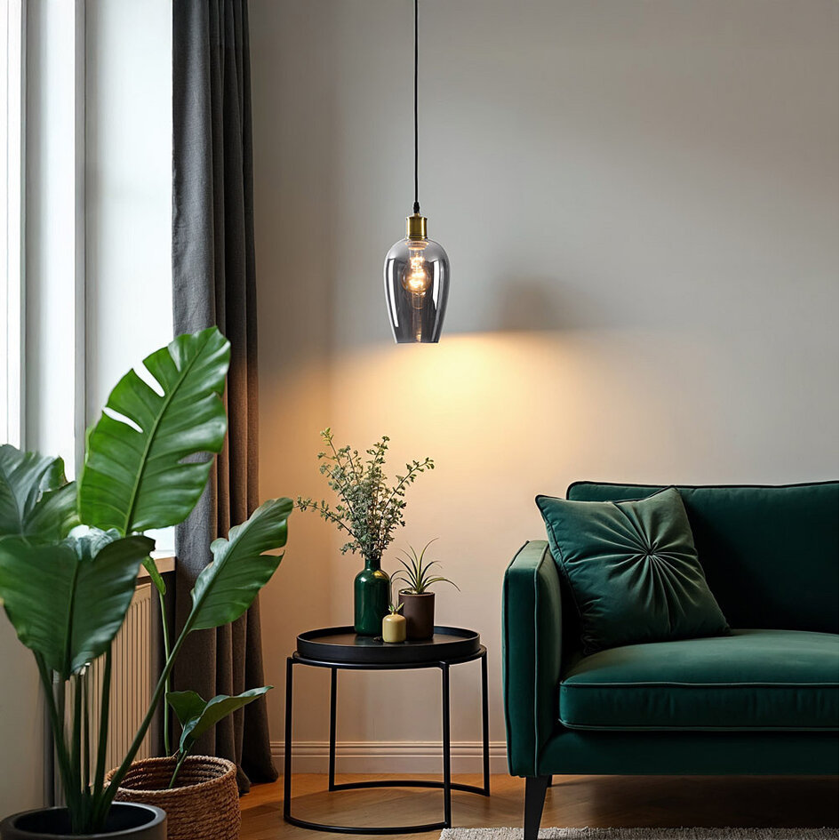 Pendellampa Verona med en lampa - avlångt rökfärgat glas med spegeleffekt