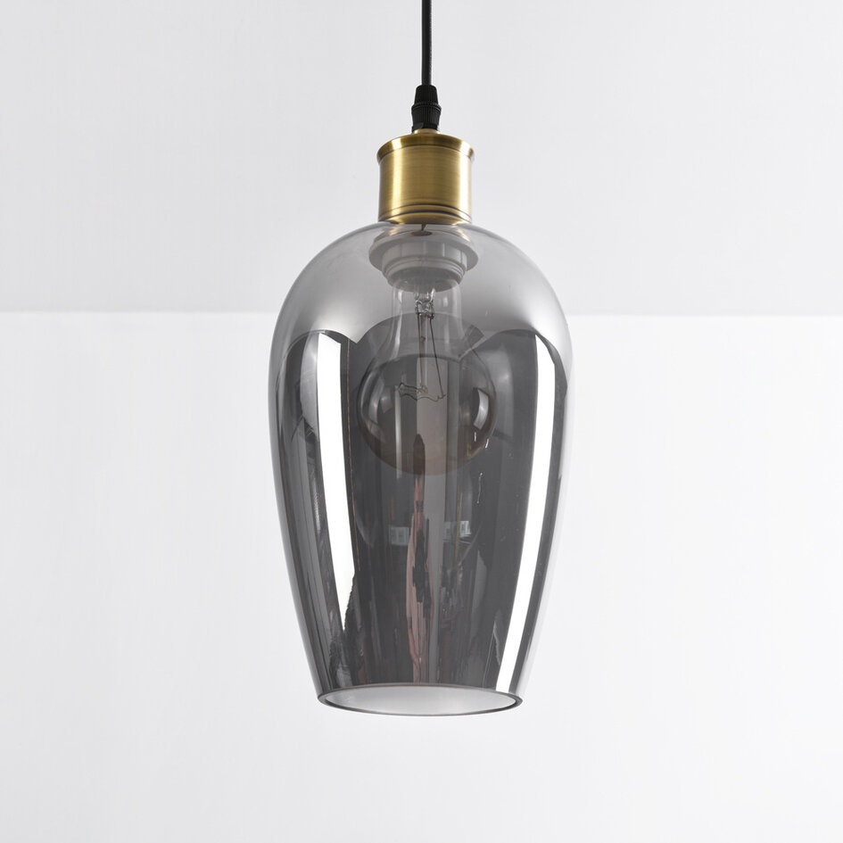 Pendellampa Verona med en lampa - avlångt rökfärgat glas med spegeleffekt
