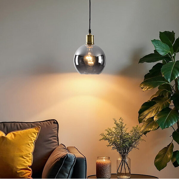Pendellampa Verona med en lampa - runt rökfärgat glas med spegeleffekt