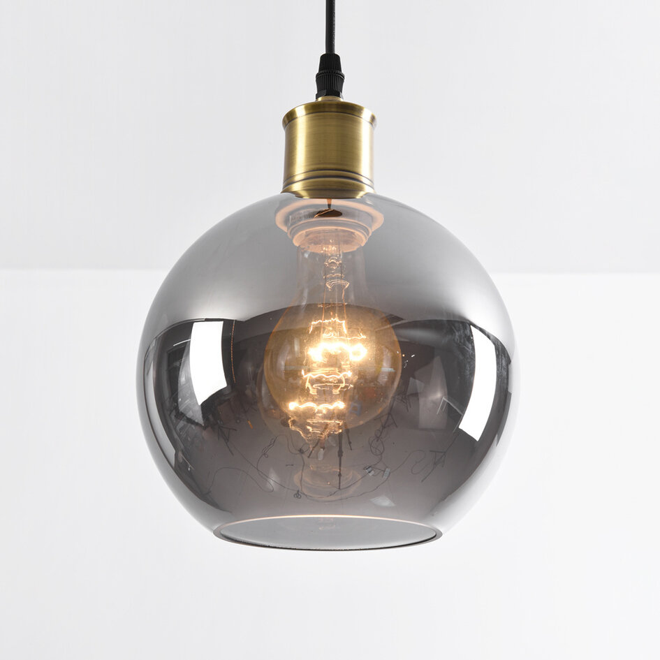 Pendellampa Verona med en lampa - runt rökfärgat glas med spegeleffekt