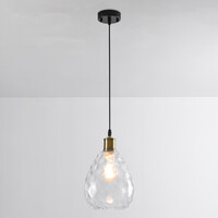 Pendellampa Verona med en lampa - droppformat transparent glas med kupning