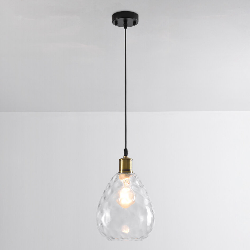 Pendellampa Verona med en lampa - droppformat transparent glas med kupning