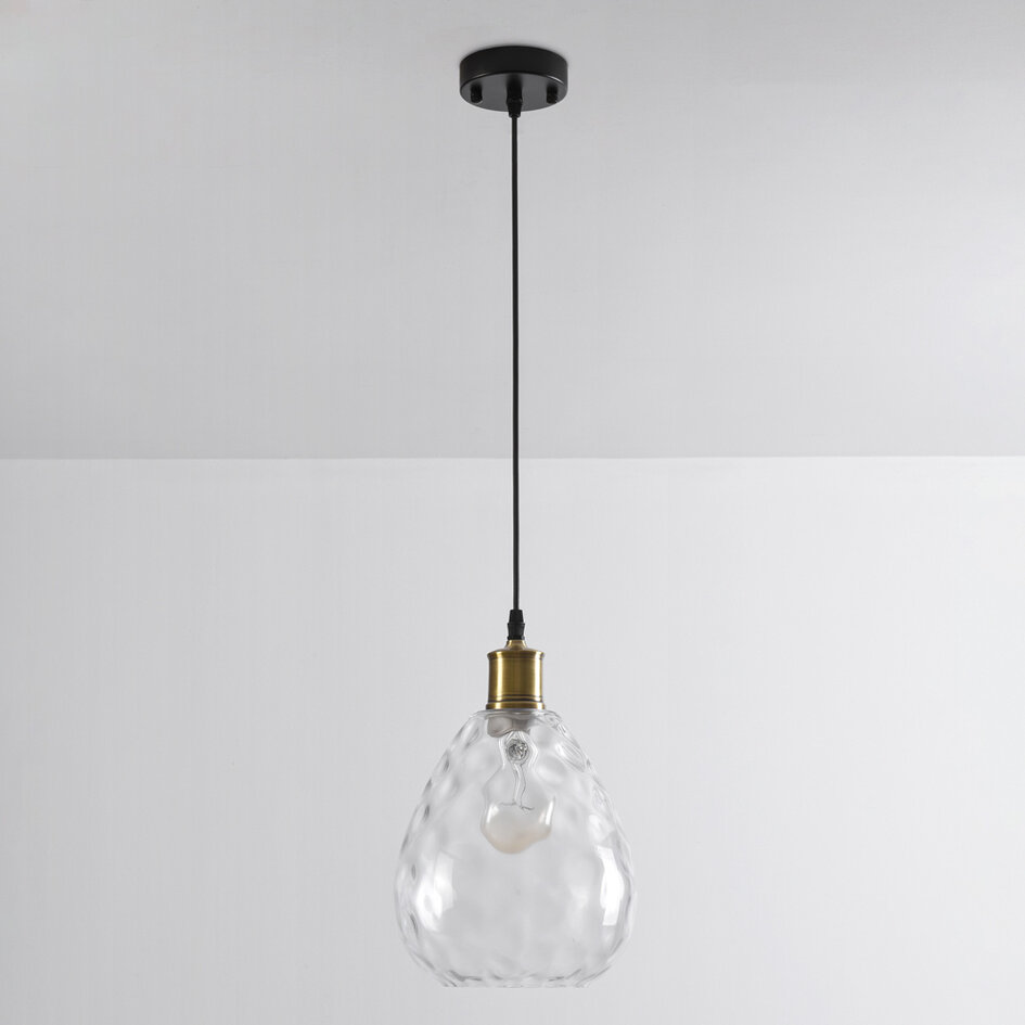 Pendellampa Verona med en lampa - droppformat transparent glas med kupning