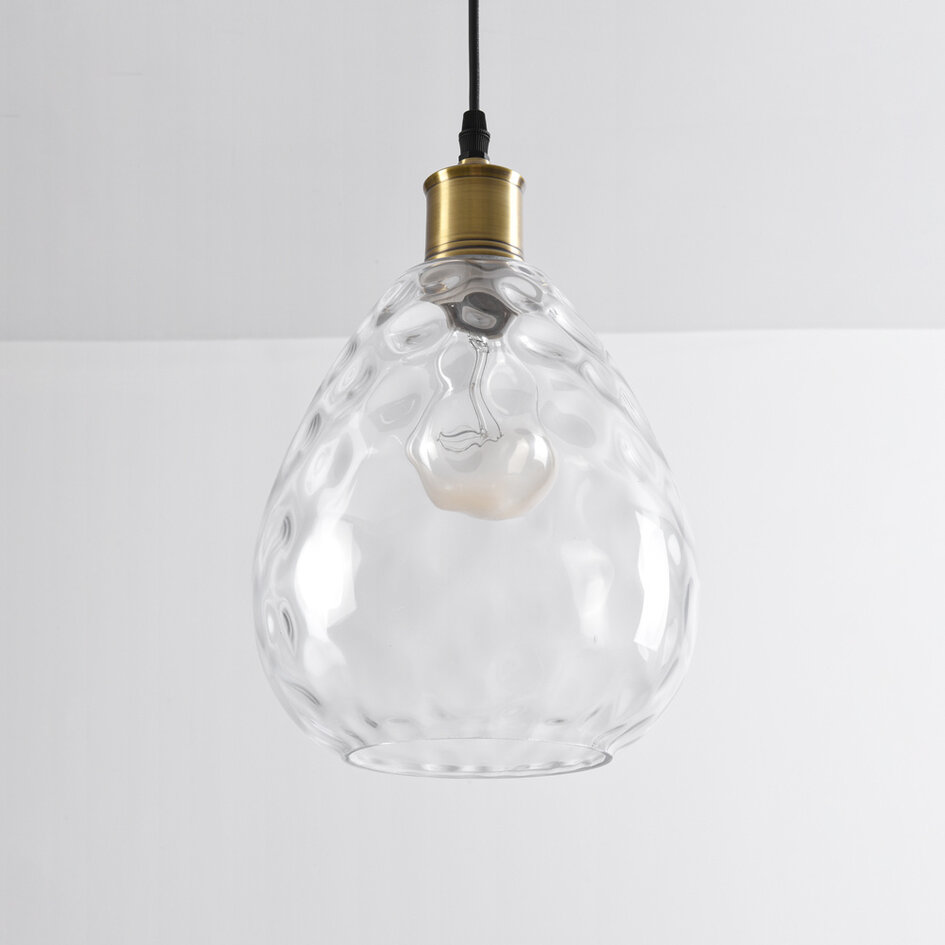 Pendellampa Verona med en lampa - droppformat transparent glas med kupning