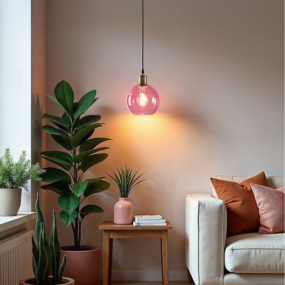 Pendellampa Liya med en lampa i rött glas, variant 4