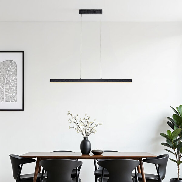 Justerbar minimalistisk taklampa Andre, svart med trämönster - 3-stegs dimbar