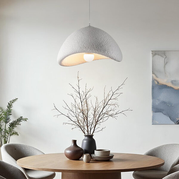 Wabi sabi-pendellampa Cemento i vit steneffekt - 60 x 47 cm