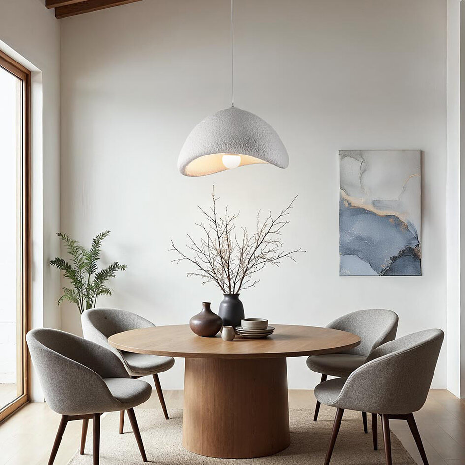 Wabi sabi-pendellampa Cemento i vit steneffekt - 60 x 47 cm