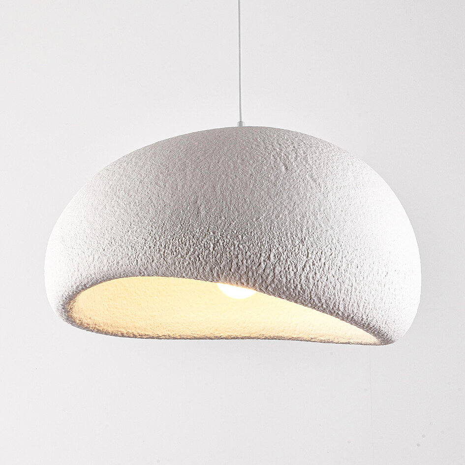 Wabi sabi-pendellampa Urban Stone med vitt stenmönster - 48 x 38 cm