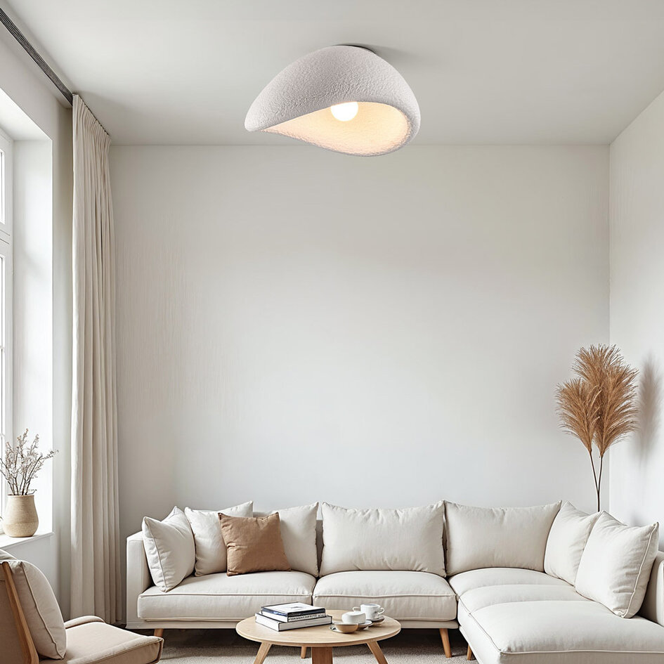 Wabi sabi-taklampa Concrete Aura 60 x 47 cm med steneffekt - vit