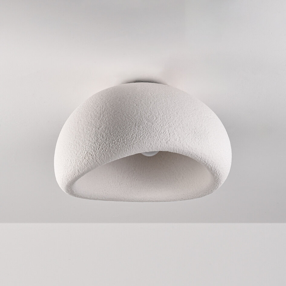 Wabi sabi-taklampa Stone Craft med steneffekt 48 x 38 cm - vit