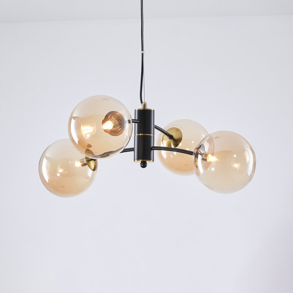 Pendellampa Firenze med fyra lampor - amberfärgat glas