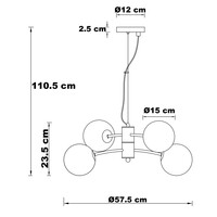 Pendellampa Firenze med fyra lampor - svart och rökfärgat glas