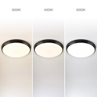 Plafond i svart Ø35,2 cm med nödenhet - CCT-omkopplare 3000K/4000K/6000K