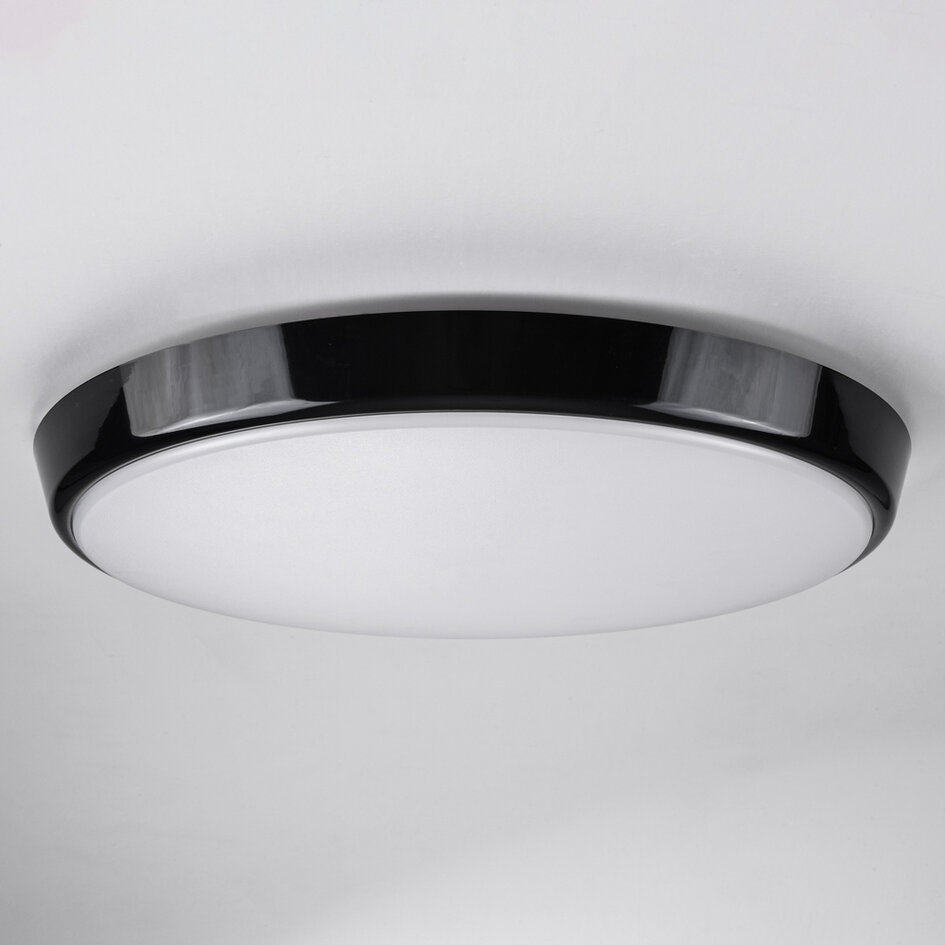 Plafond i svart Ø35,2 cm med nödenhet - CCT-omkopplare 3000K/4000K/6000K