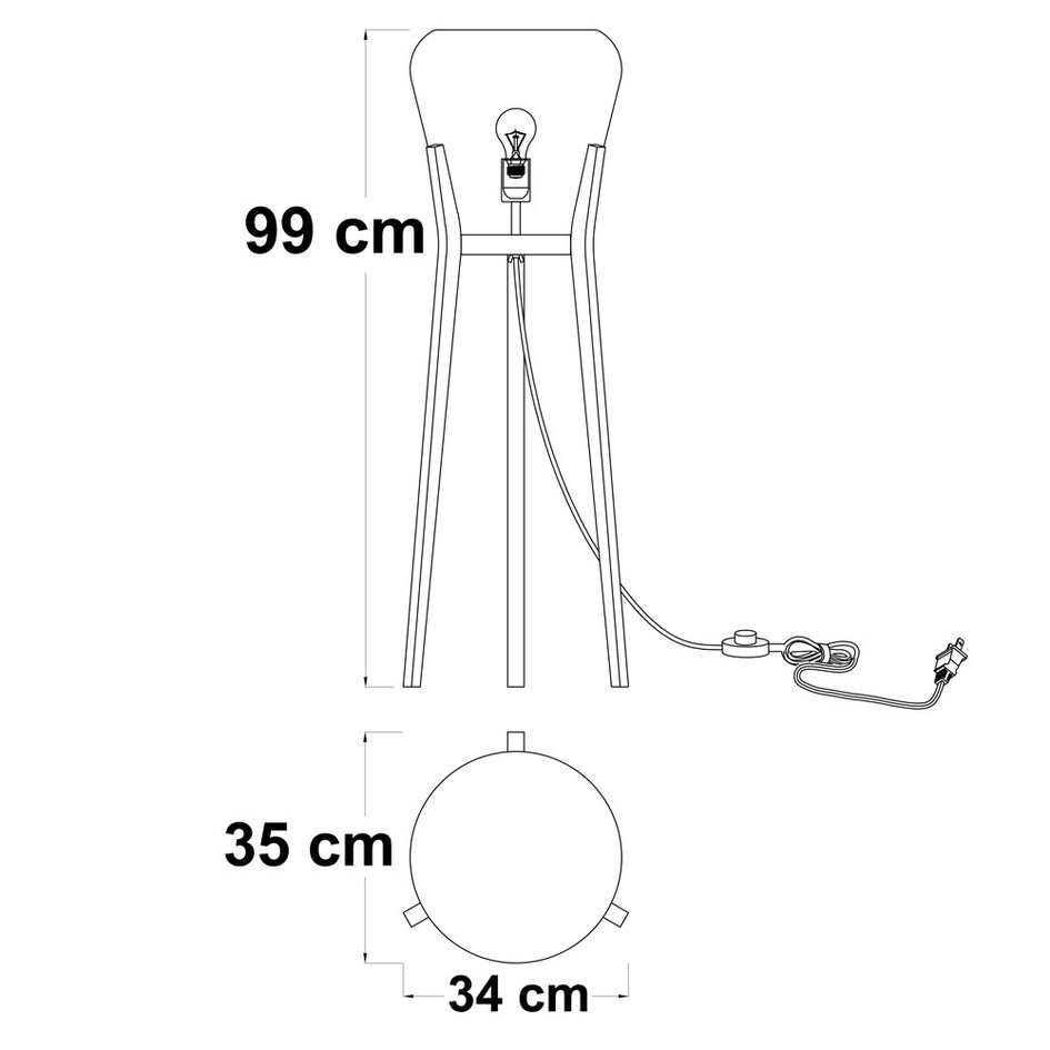 Golvlampa Ditta i trä med amberfärgat glas