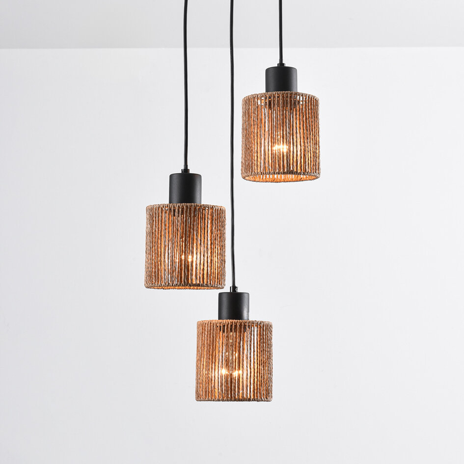 3-ljus Boho taklampa Canico med rep