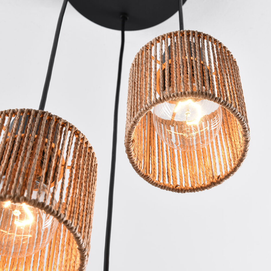 3-ljus Boho taklampa Canico med rep