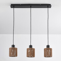 Pendellampa Carrizo med tre lampor - svart och rep