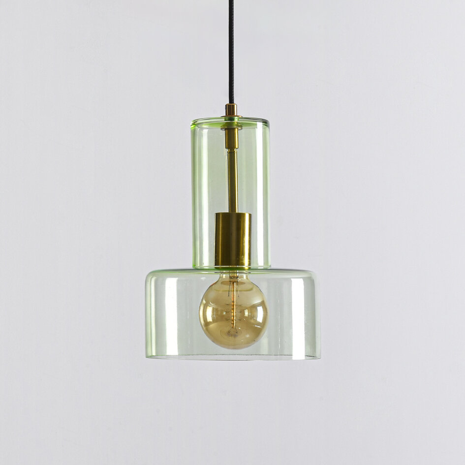 Pendellampa Rurka - guld och grönt glas