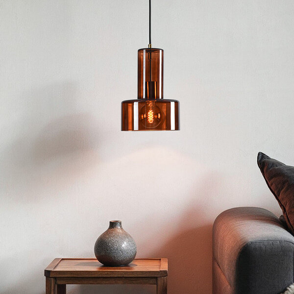 Pendellampa Rurka - guld och brunt glas