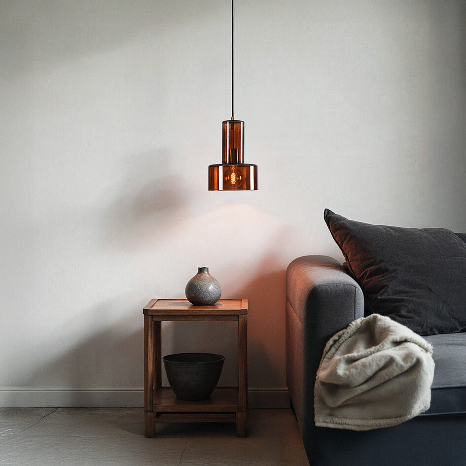 Pendellampa Rurka - guld och brunt glas