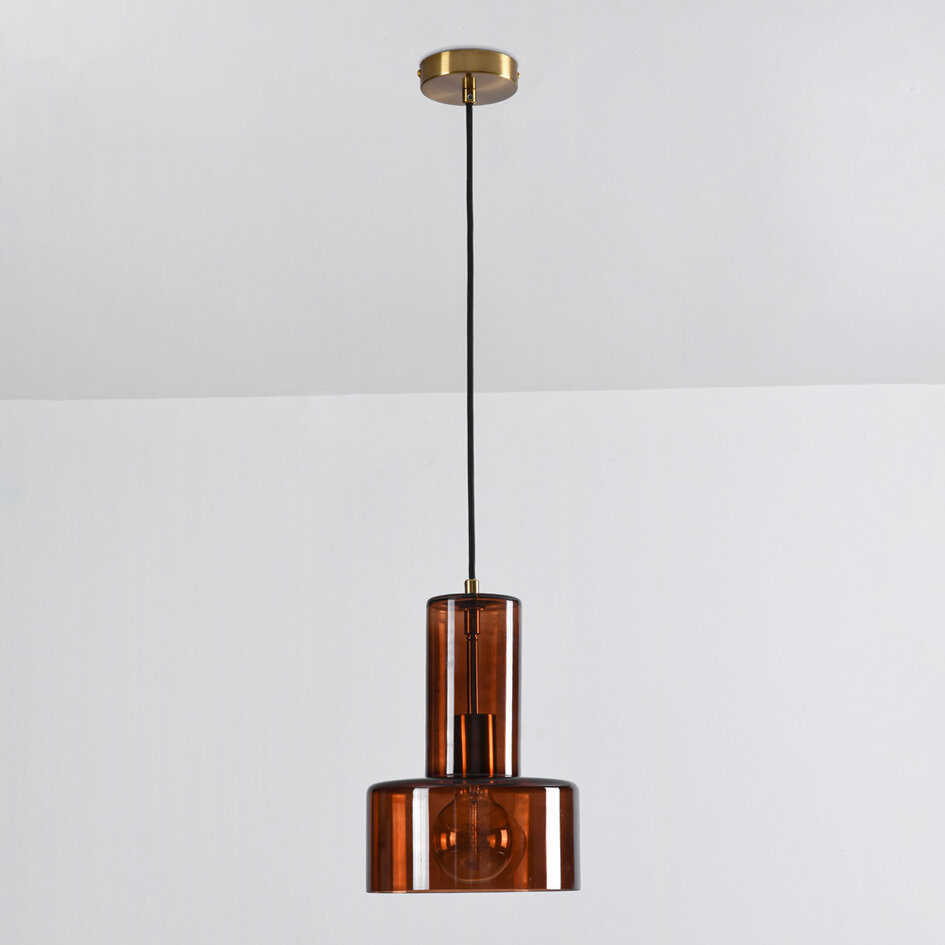 Pendellampa Rurka - guld och brunt glas