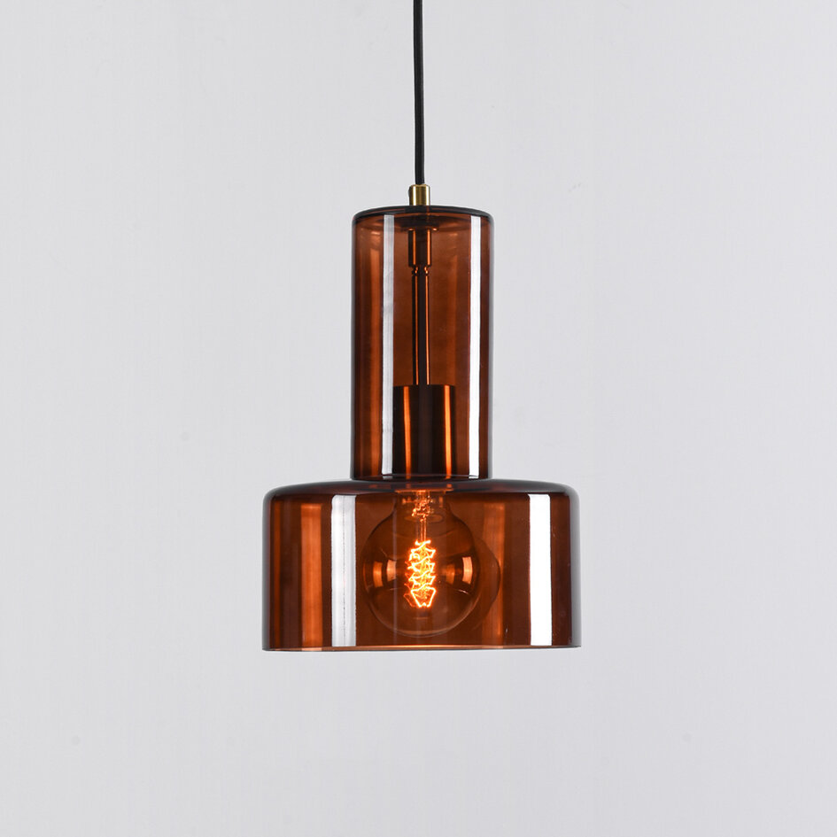 Pendellampa Rurka - guld och brunt glas