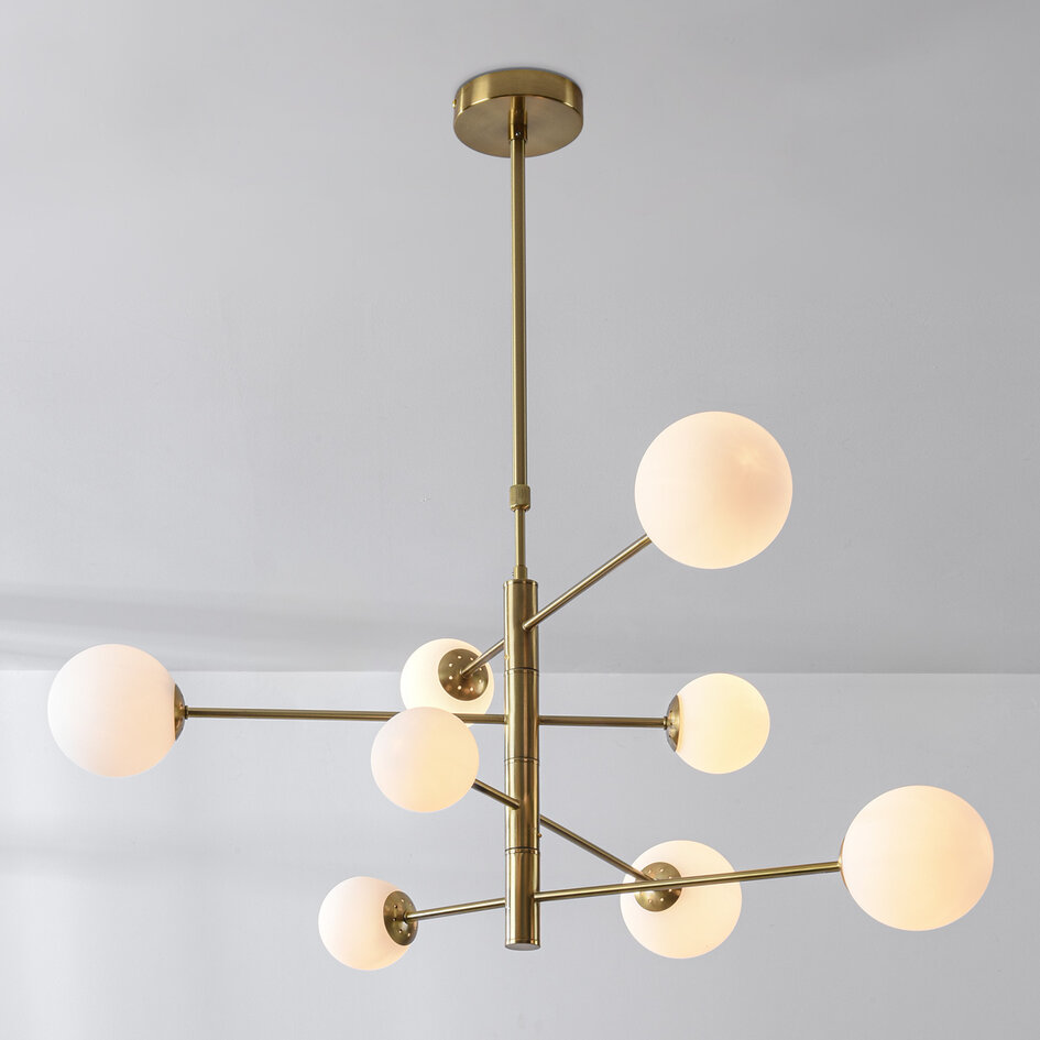 Taklampa Oito med åtta lampor - guld och mjölkvitt glas