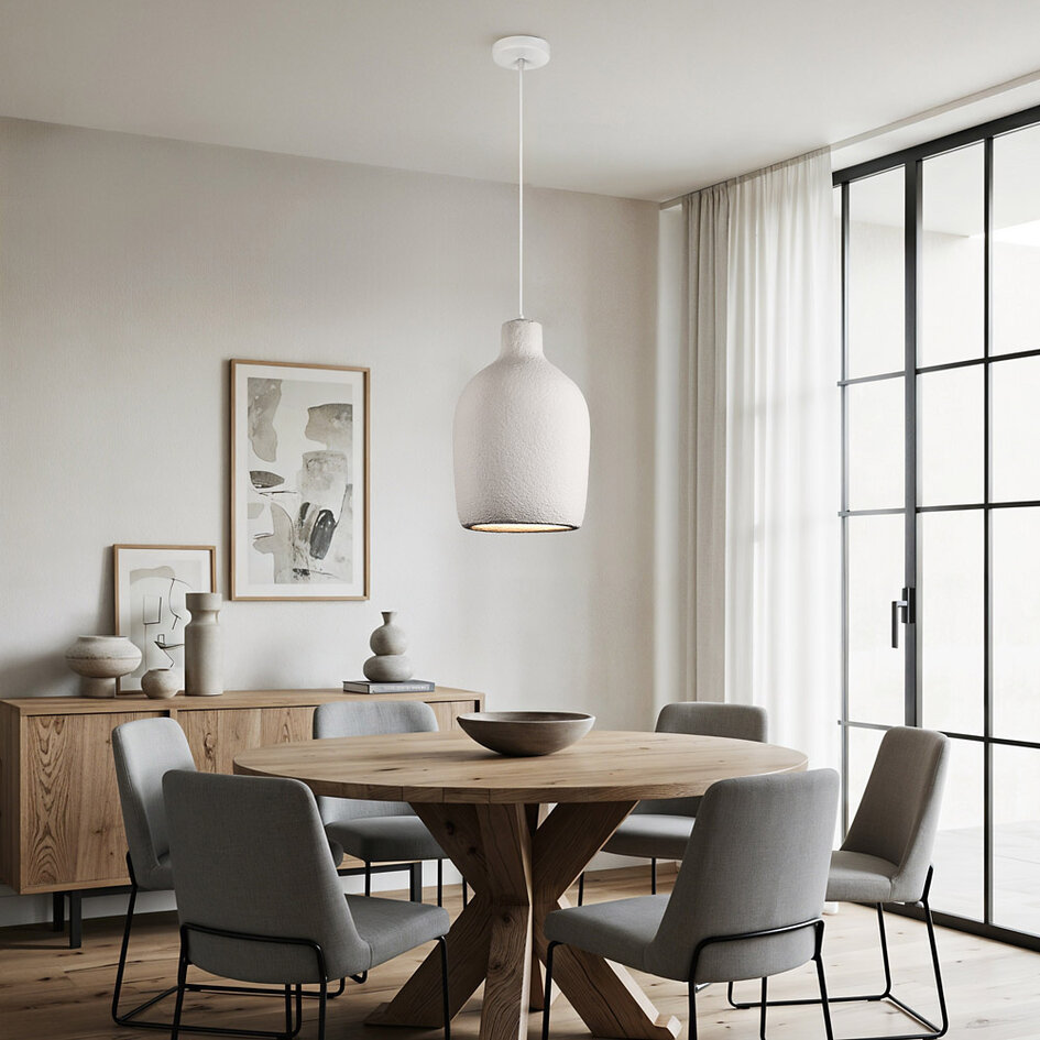 Minimalistisk wabi sabi-pendellampa Hikari med steneffekt Ø31 cm - vit