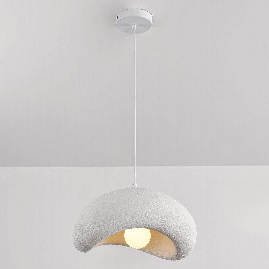 Wabi sabi-pendellampa Zenji 40 x 27 cm med steneffekt - vit