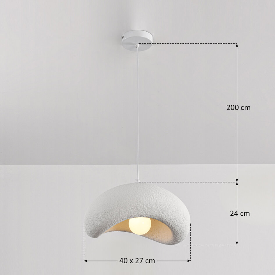 Wabi sabi-pendellampa Zenji 40 x 27 cm med steneffekt - vit