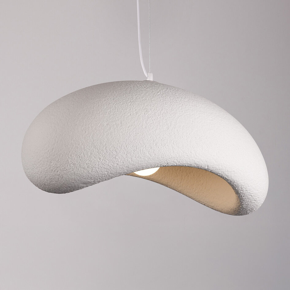 Wabi sabi-pendellampa Zenji 60 x 42 cm med steneffekt - vit