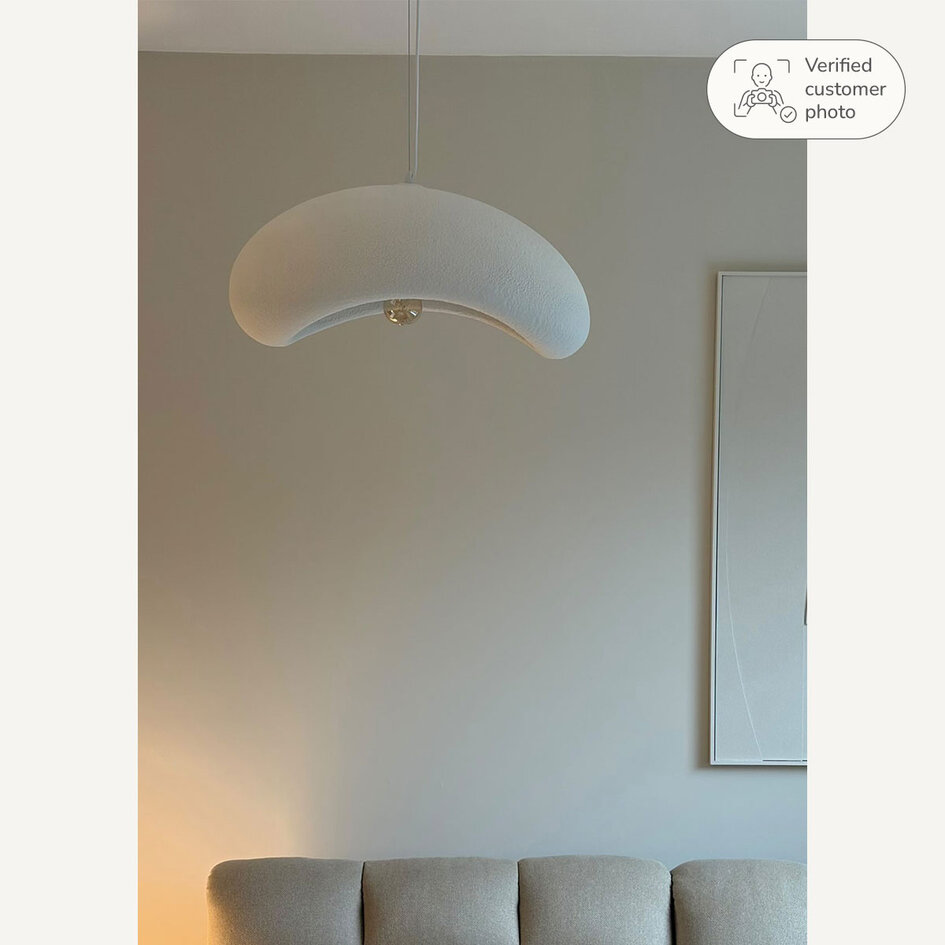 Wabi sabi-pendellampa Zenji 60 x 42 cm med steneffekt - vit