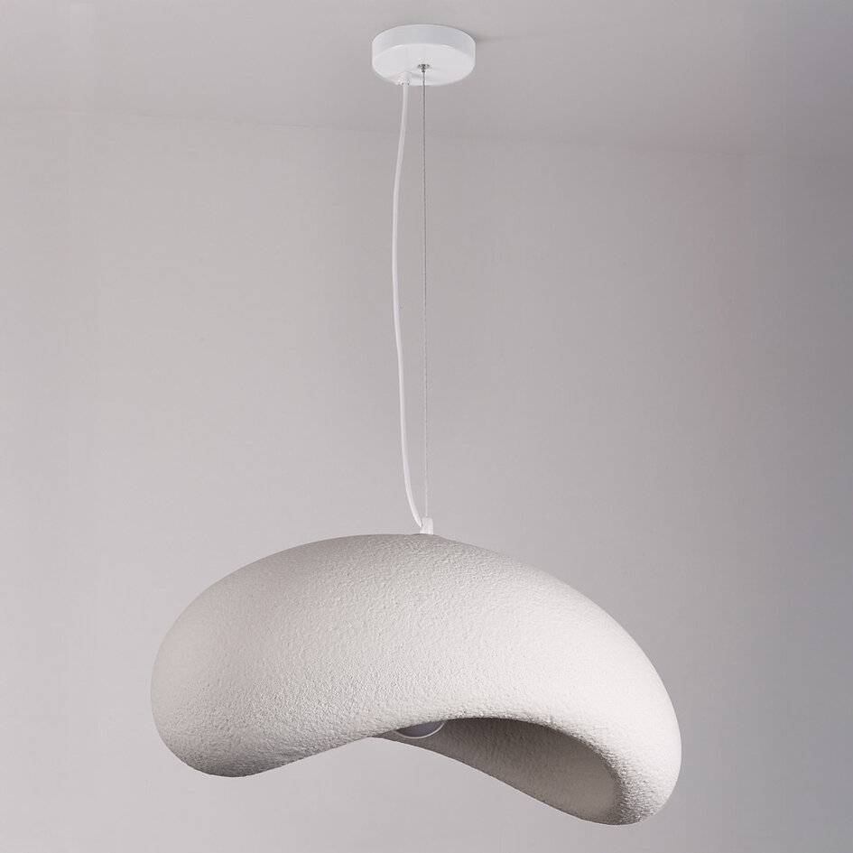 Wabi sabi-pendellampa Zenji 60 x 42 cm med steneffekt - vit