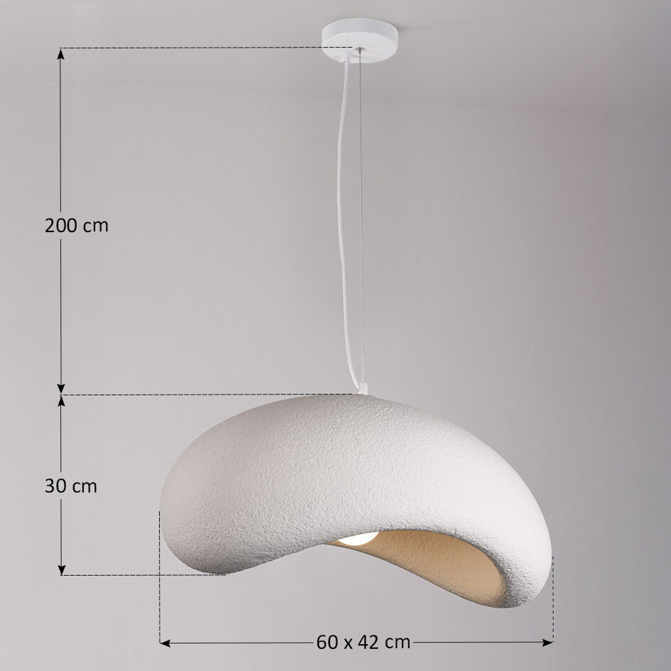 Wabi sabi-pendellampa Zenji 60 x 42 cm med steneffekt - vit