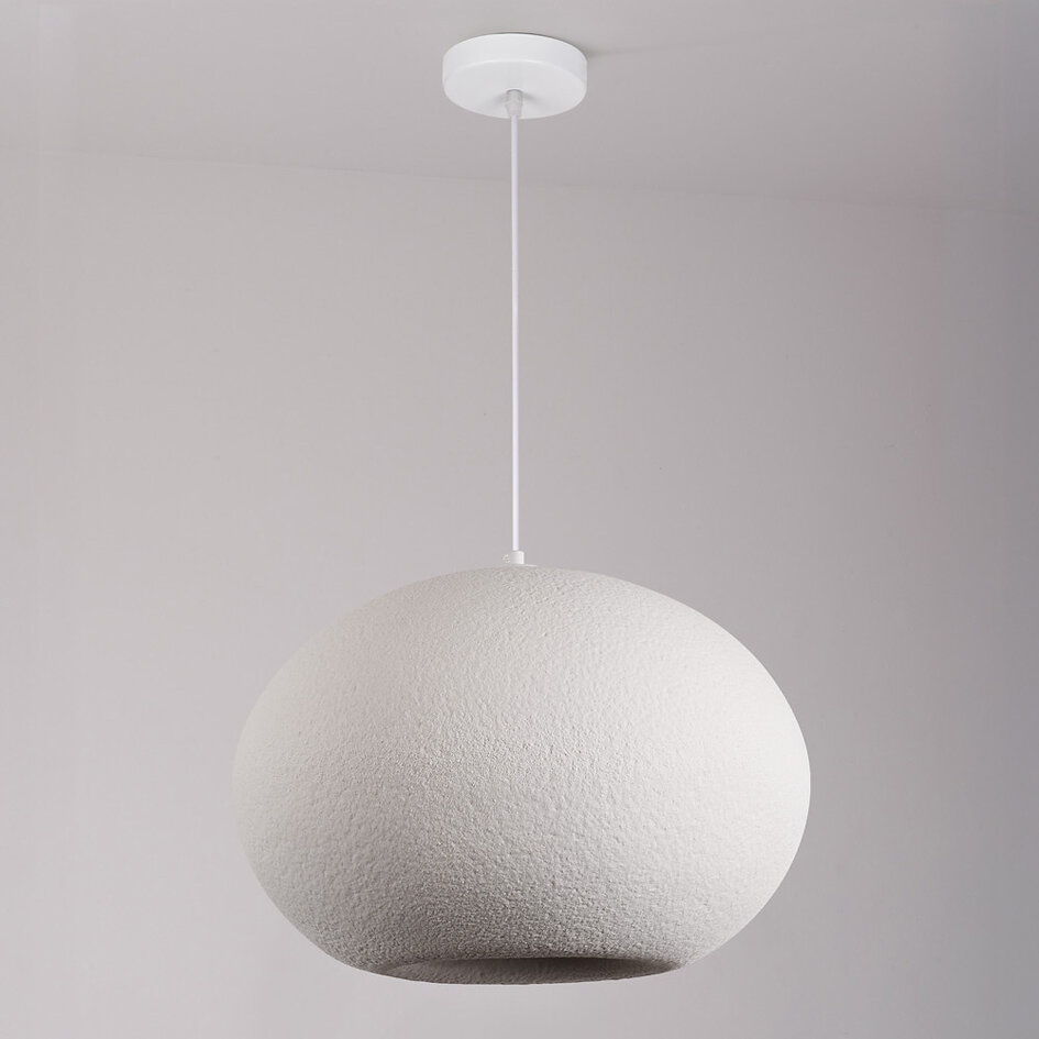 Modern wabi sabi-pendellampa med steneffekt Sora Ø47 cm - vit