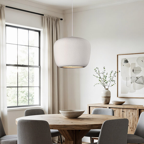 Wabi sabi-pendellampa Kumo Ø40 cm med steneffekt - vit
