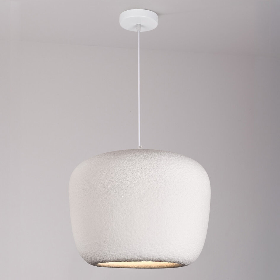 Wabi sabi-pendellampa Kumo Ø40 cm med steneffekt - vit