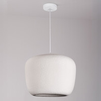 Wabi sabi-pendellampa Kumo Ø40 cm med steneffekt - vit