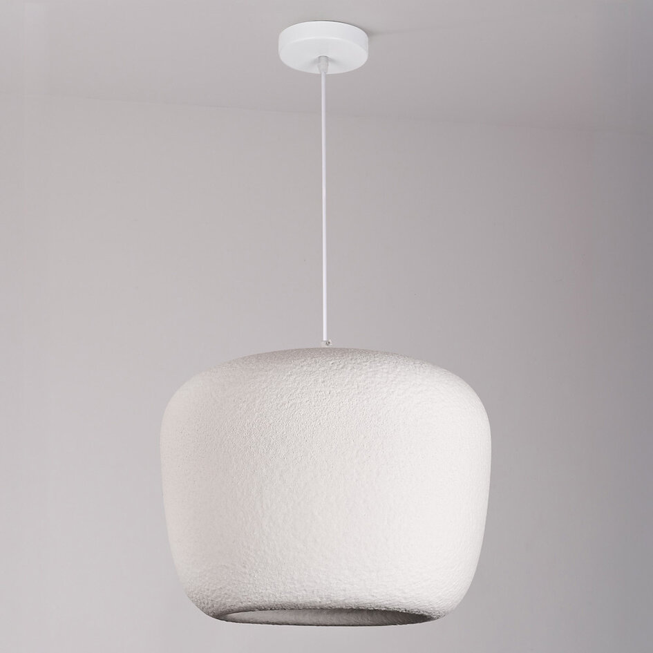 Wabi sabi-pendellampa Kumo Ø40 cm med steneffekt - vit
