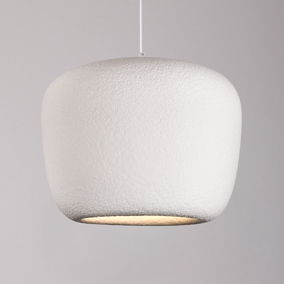 Wabi sabi-pendellampa Kumo Ø40 cm med steneffekt - vit