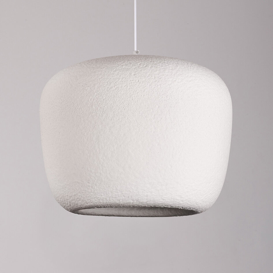 Wabi sabi-pendellampa Kumo Ø40 cm med steneffekt - vit