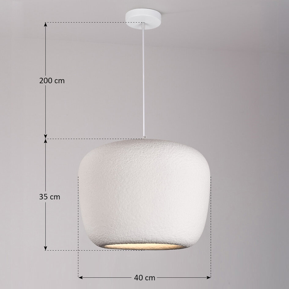 Wabi sabi-pendellampa Kumo Ø40 cm med steneffekt - vit