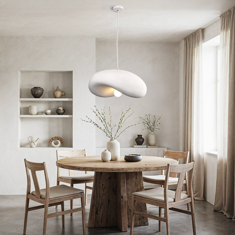 Wabi sabi-pendellampa Kawa med vit steneffekt - 60 x 55 cm