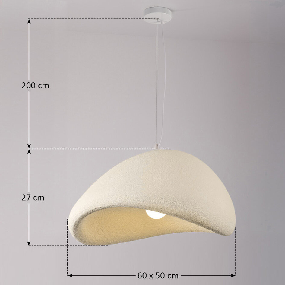 Wabi sabi-pendellampa Yume med sandbeige stenmönster - 60 x 50 cm