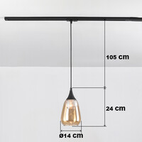 Pendellampa Noi 1-fas, droppformat amberfärgat glas