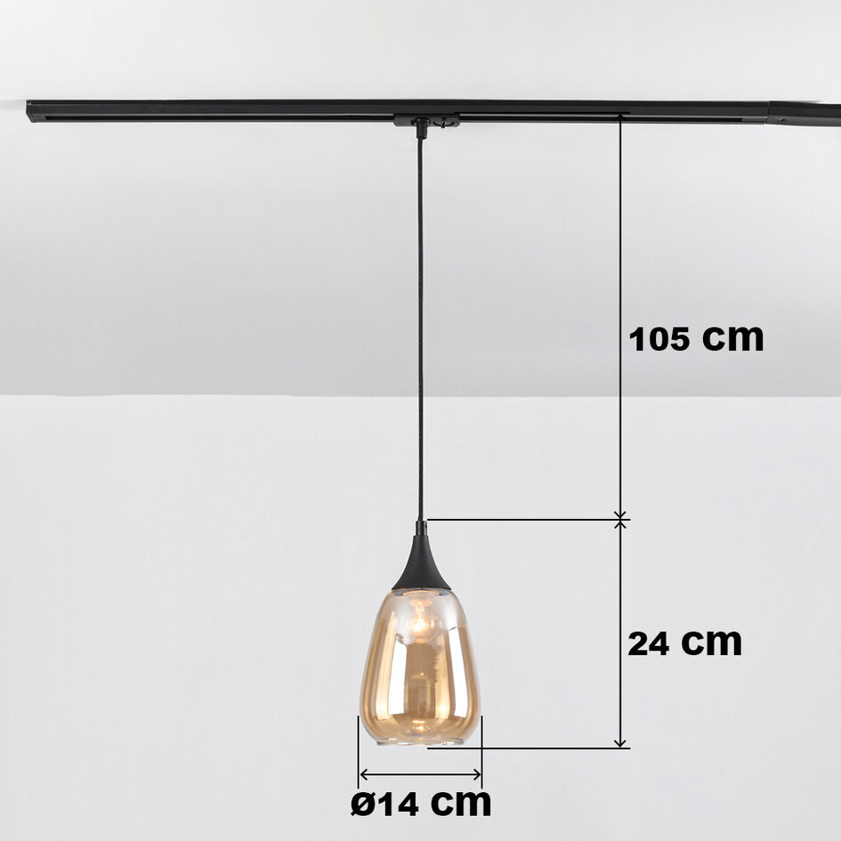 Pendellampa Noi 1-fas, droppformat amberfärgat glas