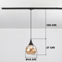 Pendellampa Nya 1-fas, runt amberfärgat glas